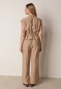 Born2be - Beżowy Wiskozowy Komplet w Stylu Safari Spodnie i Bluzka na Suwak z Wiązaniem Iphisei. Kolor: beżowy. Materiał: wiskoza #8