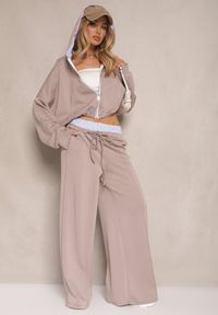 Renee - Jasnobrązowy Komplet Dresowy z Wiskozą Bluza i Spodnie o Szerokim Kroju Melriva. Kolor: brązowy. Materiał: dresówka, wiskoza #5