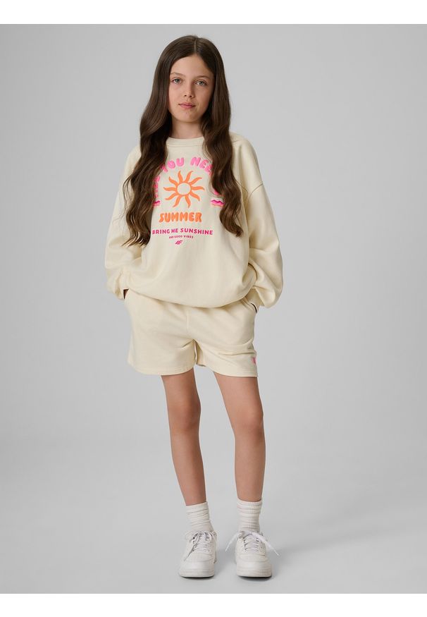 4f - 4F Spodenki dresowe dziewczęce - białe 152 (11-12 lat). Kolor: biały. Materiał: dresówka. Sezon: lato