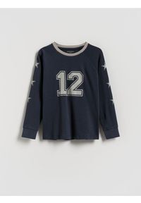 Reserved - Bawełniany longsleeve - granatowy. Kolor: niebieski. Materiał: bawełna. Długość rękawa: długi rękaw