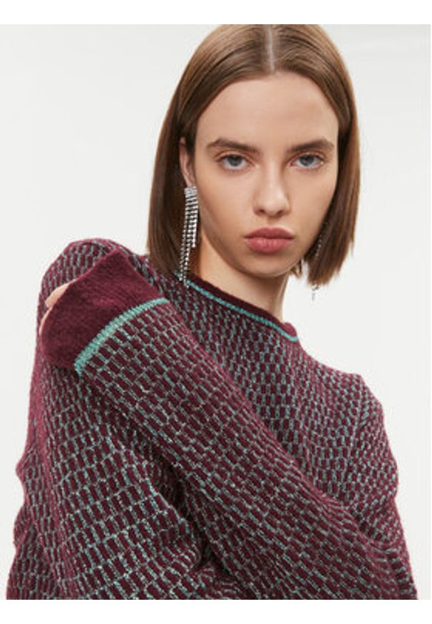 Pinko Sweter Scimpanze 102226 A1BH Bordowy Regular Fit. Kolor: czerwony. Materiał: wełna