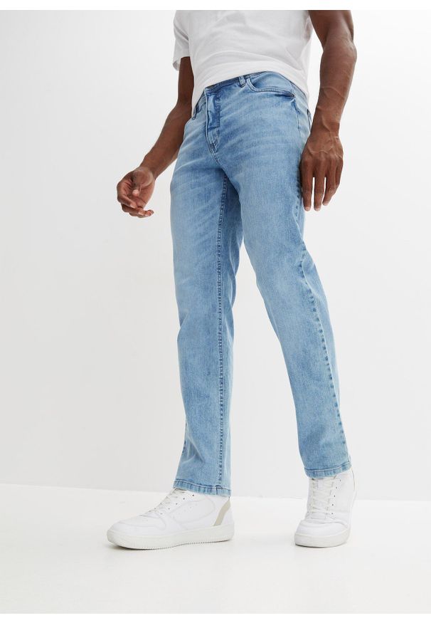 bonprix - Dżinsy regular fit, straight. Kolor: niebieski. Styl: vintage
