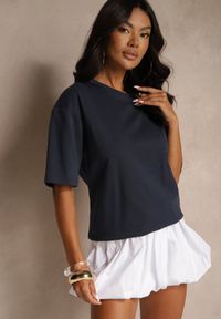 Renee - Granatowy Basicowy T-shirt z Bawełny Meranissea. Kolor: niebieski. Materiał: bawełna