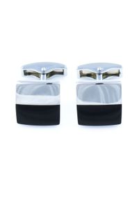 Modini - Spinki do mankietów - srebrno-czarny prostokąt H129. Kolor: srebrny, czarny, wielokolorowy #1