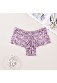 Intica - Koronkowe brazyliany z szerokim pasem na co dzień So. Kolor: fioletowy. Materiał: koronka. Wzór: koronka #1
