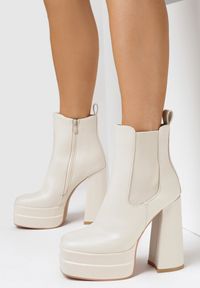 Born2be - Beżowe Botki Gide. Wysokość cholewki: za kostkę. Zapięcie: zamek. Kolor: beżowy. Materiał: skóra ekologiczna. Szerokość cholewki: normalna. Wzór: jednolity, gładki, aplikacja. Obcas: na obcasie. Styl: elegancki. Wysokość obcasa: wysoki #4