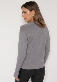 Born2be - Szary Rozpinany Kardigan w Kropki Tusvanea. Okazja: na co dzień. Kolor: szary. Materiał: jeans. Wzór: kropki. Styl: klasyczny, casual #4