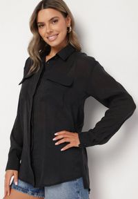 Born2be - Czarna Koszula z Modalem i Ozdobnymi Kieszeniami Mavisene. Okazja: na co dzień. Kolor: czarny. Materiał: jeans. Styl: klasyczny, casual, elegancki