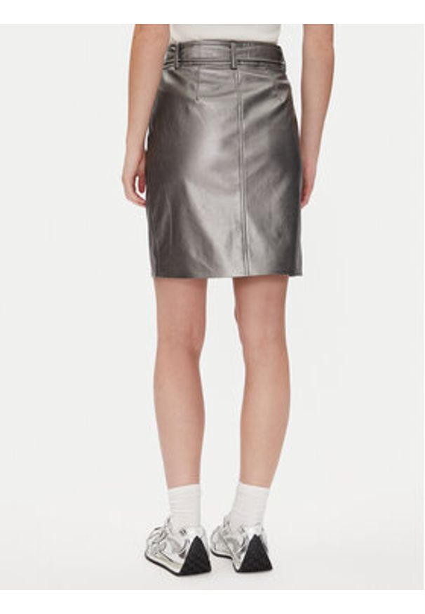 DKNY Spódnica z imitacji skóry P4JN6XIM Srebrny Regular Fit. Kolor: srebrny. Materiał: skóra