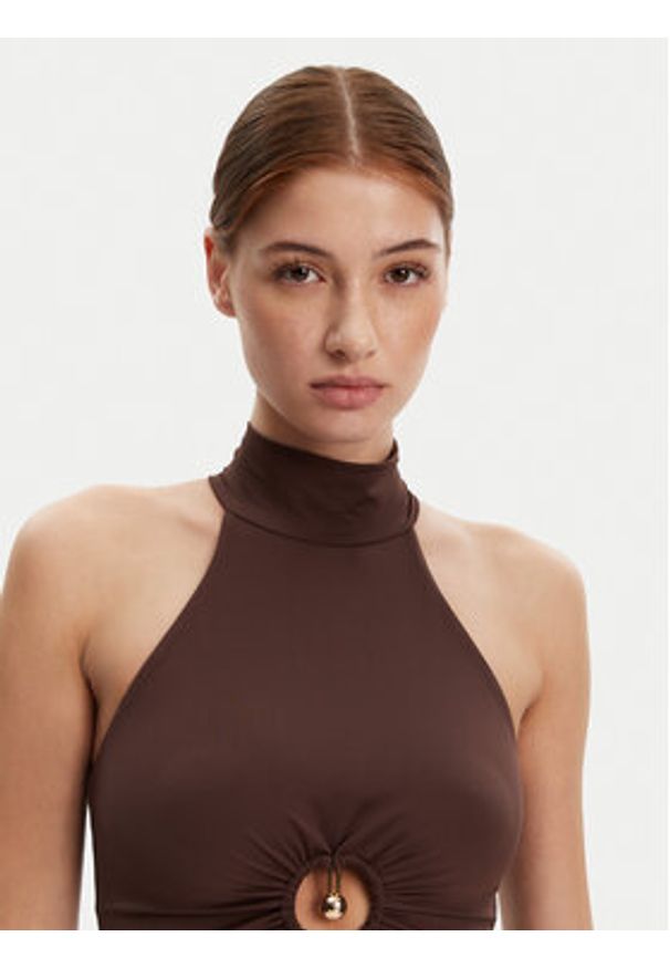 BARDOT - Bardot Top 59847TB Brązowy Regular Fit. Kolor: brązowy. Materiał: syntetyk