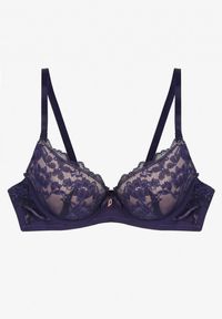 Renee - Granatowo-Różowy Biustonosz z Koronką i Kokardką Amirio. Kolor: niebieski. Materiał: koronka. Rodzaj stanika: odpinane ramiączka. Wzór: koronka #2