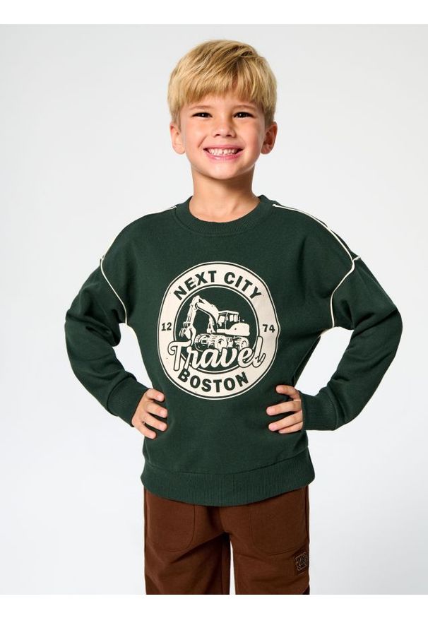 Sinsay - Bluza z nadrukiem - zielony. Kolor: zielony. Wzór: nadruk