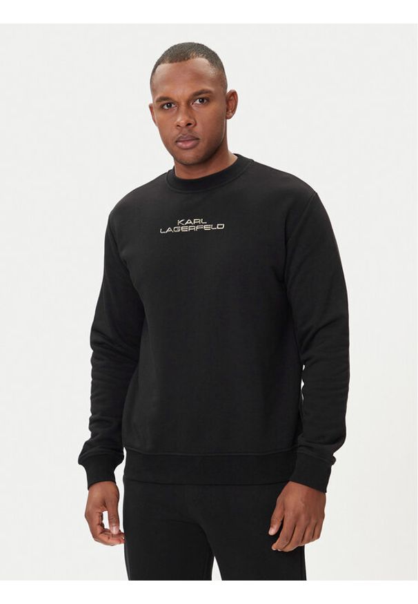 Karl Lagerfeld - KARL LAGERFELD Bluza 705061 554942 Czarny Regular Fit. Typ kołnierza: dekolt w karo. Kolor: czarny. Materiał: bawełna