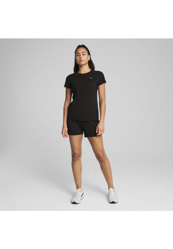 Puma - Damska koszulka ESS ELEVATED PUMA Black. Kolor: czarny. Wzór: aplikacja, haft
