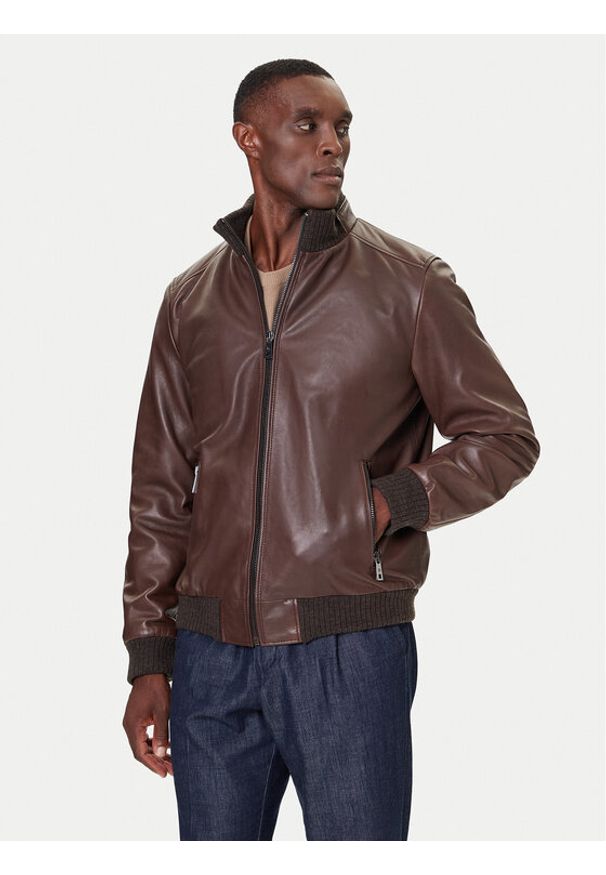 Milestone Kurtka skórzana MSNaldo 53101821280 Brązowy Regular Fit. Kolor: brązowy. Materiał: skóra