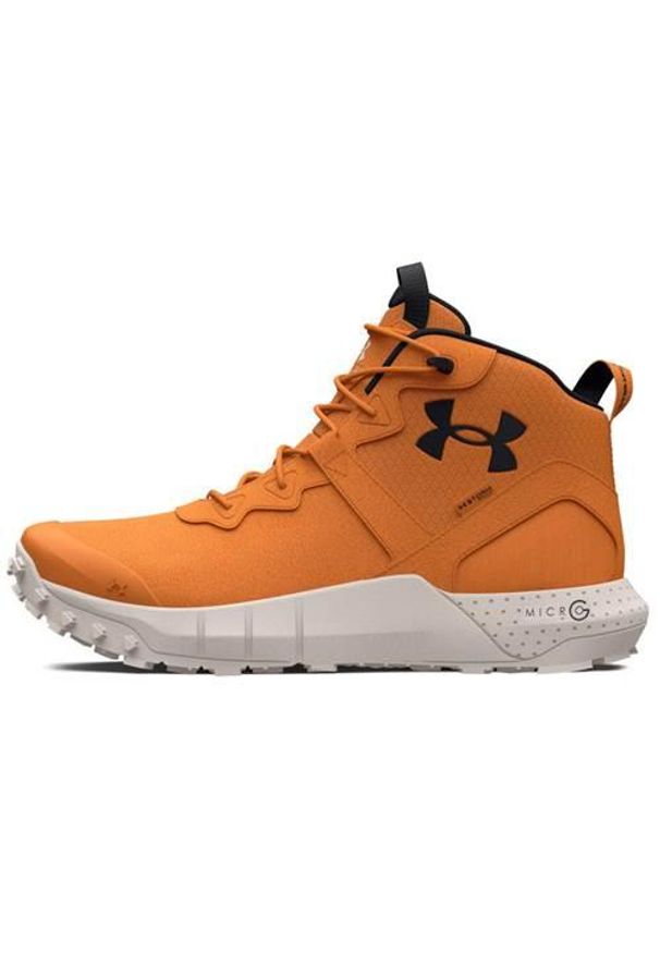 Buty do chodzenia męskie Under Armour Microg Valsetz Trek Mid L. Wysokość cholewki: za kostkę. Zapięcie: sznurówki. Kolor: żółty, wielokolorowy, pomarańczowy. Materiał: materiał. Szerokość cholewki: normalna. Sport: turystyka piesza