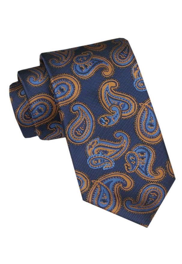 Angelo di Monti - Krawat Męski - Granatowy w Duże Paisley. Kolor: niebieski. Materiał: tkanina. Wzór: paisley. Styl: elegancki, wizytowy