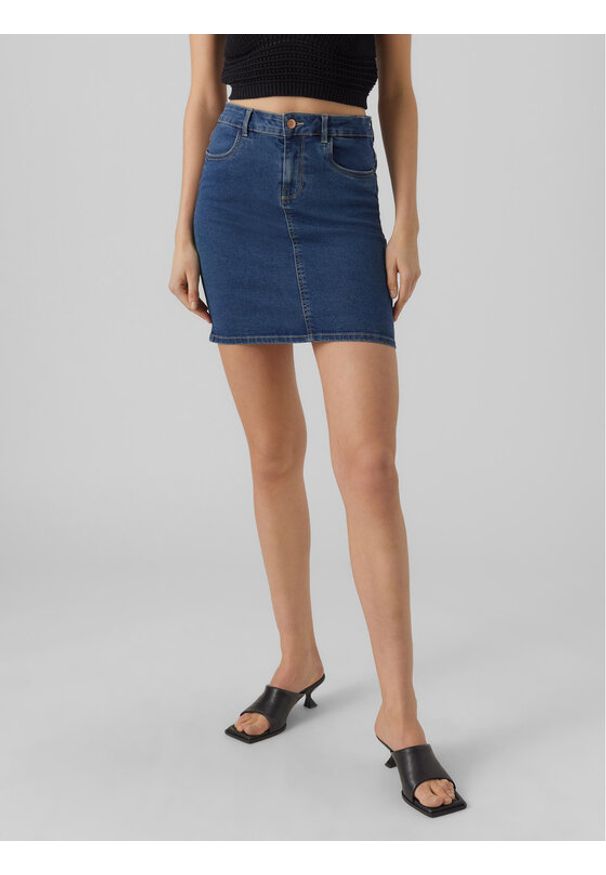 Vero Moda Spódnica jeansowa Luna 10279491 Niebieski Regular Fit. Kolor: niebieski. Materiał: bawełna