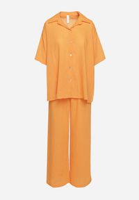 Born2be - Pomarańczowy Komplet 2-Częściowy Koszula o Luźnym Kroju Szerokie Spodnie z Gumką w Talii Vimitha. Kolor: pomarańczowy. Materiał: materiał. Wzór: aplikacja #3