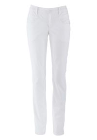 Spodnie z bengaliny ze stretchem STRAIGHT bonprix biały. Stan: obniżony. Kolor: biały. Materiał: poliester, wiskoza, materiał, włókno, skóra #1
