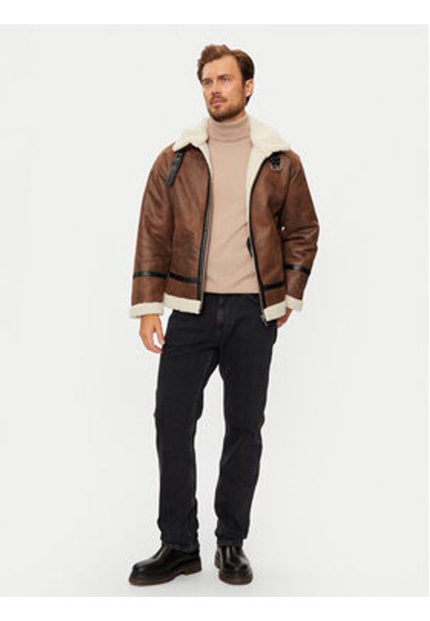 Lindbergh Kurtka z imitacji skóry 30-301124 Brązowy Regular Fit. Kolor: brązowy. Materiał: skóra