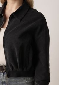 Born2be - Czarna Bawełniana Bluza Bomberka o Kroju Oversize z Kołnierzem Viminala. Okazja: na co dzień. Kolor: czarny. Materiał: bawełna. Styl: casual #4