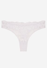 Born2be - Białe Koronkowe Majtki Stringi z Bawełny Venalora. Kolor: biały. Materiał: bawełna, koronka #1