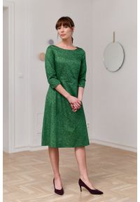Marie Zélie - Sukienka Asteria Idella zielona. Kolor: zielony. Materiał: bawełna, skóra, materiał. Wzór: gładki. Typ sukienki: trapezowe. Styl: klasyczny #7