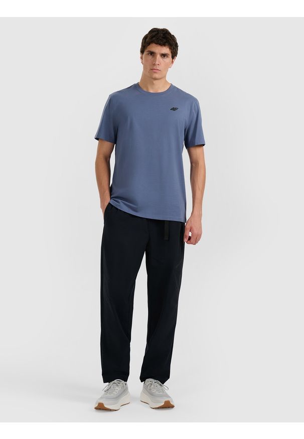 4f - 4F T-shirt regular gładki męski - granatowy S. Okazja: na co dzień. Kolor: niebieski. Materiał: materiał, bawełna. Wzór: gładki. Styl: casual