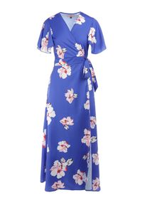 Born2be - Ciemnoniebieska Sukienka Diokharei. Kolor: niebieski. Materiał: wiskoza. Długość rękawa: krótki rękaw. Wzór: kwiaty. Typ sukienki: kopertowe. Długość: maxi #4