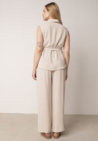 Born2be - Beżowy Wiskozowy Komplet Szerokie Spodnie i Koszula Bez Rękawów z Wiązaniem Zanran. Kolor: beżowy. Materiał: wiskoza #8