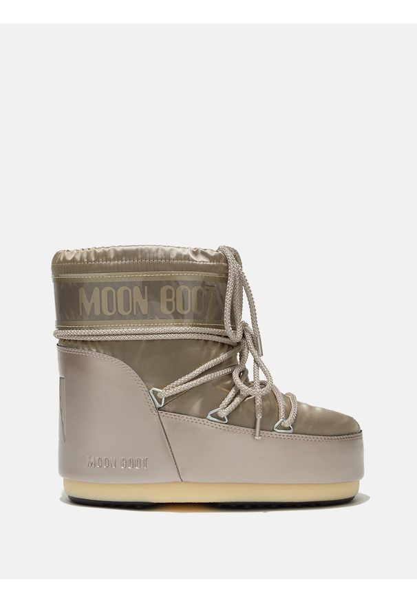 Śniegowce damskie Moon Boot ICON LOW GLANCE PLATINUM SATIN BOOTS. Kolor: szary