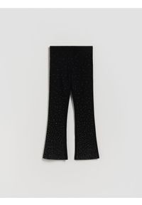 Reserved - Bawełniane legginsy z aplikacją - czarny. Kolor: czarny. Materiał: bawełna. Wzór: aplikacja