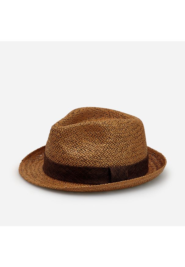 Reserved - Pleciony kapelusz z papierowej słomki - Brązowy. Kolor: brązowy