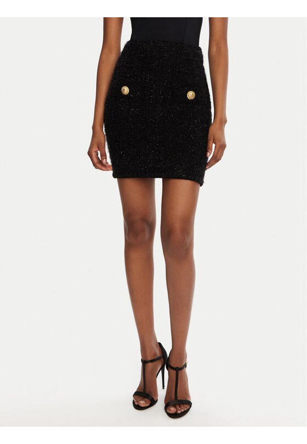 Balmain Spódnica mini DF1LB015KG43 Czarny Slim Fit. Kolor: czarny. Materiał: syntetyk