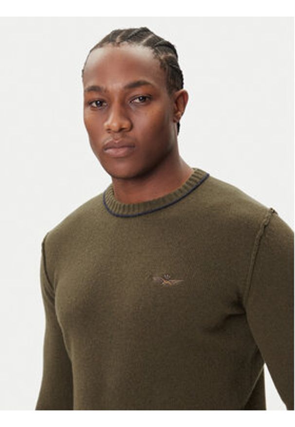 Aeronautica Militare Sweter 252MA1608UL00924 Zielony Regular Fit. Kolor: zielony. Materiał: wełna