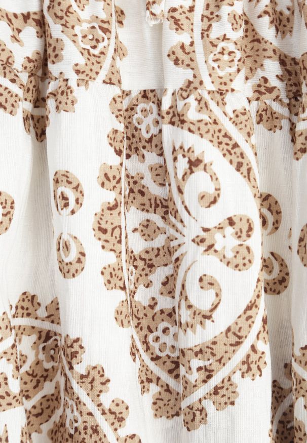 Born2be - Beżowa Rozkloszowana Spódnica z Wiskozy z Wysokim Stanem i Etnicznym Wzorem Ari. Okazja: do pracy, na co dzień, na spacer. Stan: podwyższony. Kolor: beżowy. Materiał: wiskoza. Wzór: aplikacja. Sezon: lato. Styl: casual