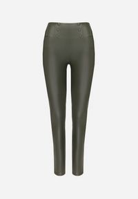 Born2be - Ciemnozielone Legginsy z Ekoskóry Ocieplane z Efektem Push-Up Labrisa. Okazja: na co dzień. Stan: podwyższony. Kolor: zielony. Materiał: materiał. Styl: elegancki, casual #6