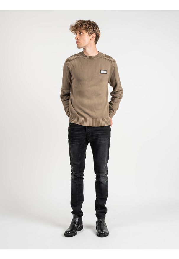 Les Hommes Sweter | LKK122-607U | Motorcycle Jumper | Mężczyzna | Beżowy. Okazja: na co dzień. Kolor: beżowy. Materiał: bawełna. Styl: casual