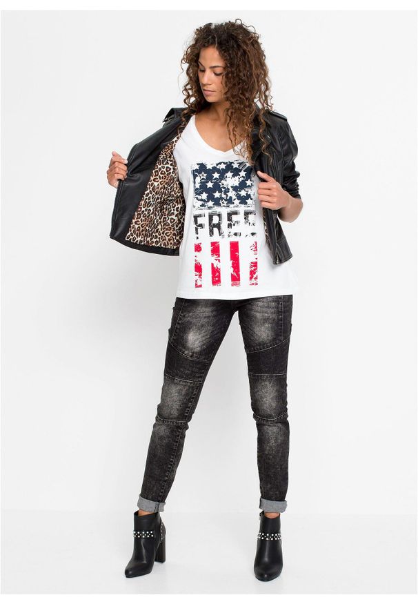 bonprix - T-shirt z czystej bawełny. Kolor: biały. Materiał: bawełna. Długość rękawa: krótki rękaw. Długość: krótkie. Wzór: nadruk