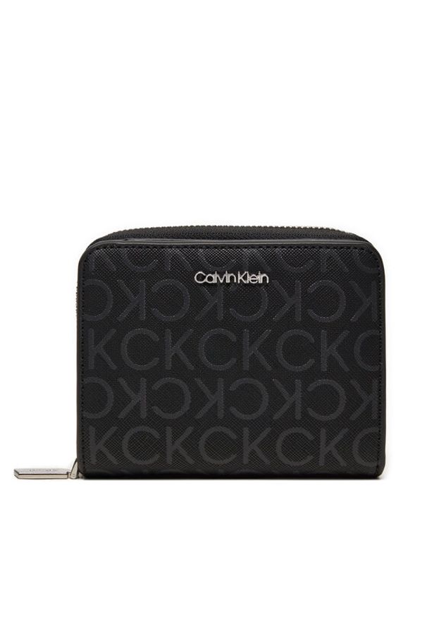 Calvin Klein Mały Portfel Damski Around Mono K60K612433 Czarny. Kolor: czarny. Materiał: skóra