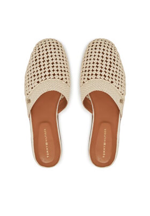 TOMMY HILFIGER - Tommy Hilfiger Klapki Crochet Mule FW0FW08413 Écru. Materiał: skóra