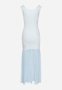 Born2be - Niebieska Koktajlowa Sukienka z Wiskozą Ozdobiona Marszczeniem Galapina. Okazja: na imprezę. Kolor: niebieski. Materiał: wiskoza. Wzór: aplikacja. Styl: wizytowy #5