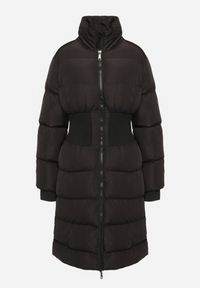 Born2be - Czarna Kurtka Pikowana o Taliowanym Kroju z Szeroką Gumką w Pasie i Stójką Hedilaine. Okazja: na co dzień. Typ kołnierza: kołnierzyk stójkowy. Kolor: czarny. Materiał: materiał, jeans. Długość rękawa: długi rękaw. Długość: długie. Styl: casual, elegancki #4