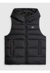 4f - 4F Bezrękawnik z wypełnieniem syntetycznym chłopięcy - czarny 146 (10-11 lat). Okazja: na spacer, na co dzień, na uczelnię. Typ kołnierza: kołnierzyk stójkowy. Kolor: czarny. Materiał: syntetyk. Długość rękawa: bez rękawów. Sezon: lato. Styl: casual #1