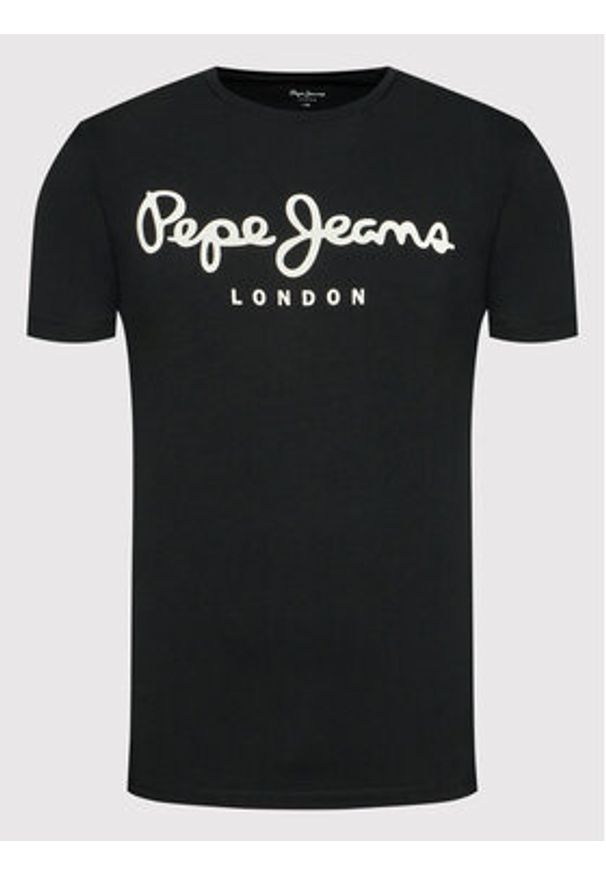 Pepe Jeans T-Shirt Original PM508210 Czarny Slim Fit. Kolor: czarny. Materiał: bawełna