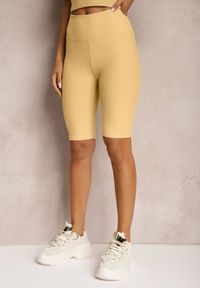 Renee - Jasnożółte Szorty Typu Kolarki High Waist z Prążkowanego Materiału Vimara. Stan: podwyższony. Kolor: żółty. Materiał: materiał, prążkowany. Sezon: lato