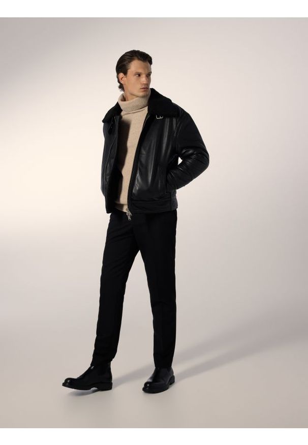 Reserved - Skórzana kurtka - czarny. Kolor: czarny. Materiał: skóra