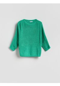 Reserved - Gładki sweter - jasnozielony. Kolor: zielony. Materiał: dzianina. Wzór: gładki