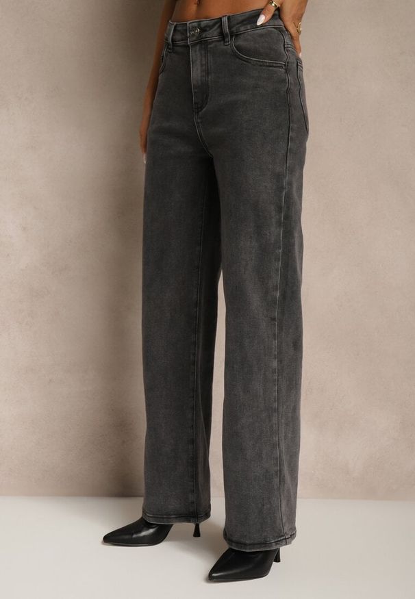 Renee - Szare Jeansy Wide Leg High Waist Mevandria. Okazja: na co dzień, na randkę. Stan: podwyższony. Kolor: szary. Styl: casual